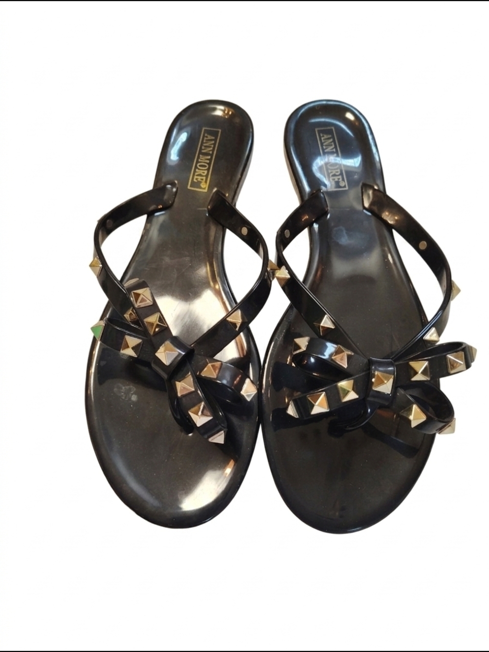 Ann‎ More Black Studded Bow Jelly Sandals - Women Size 8 Nwot